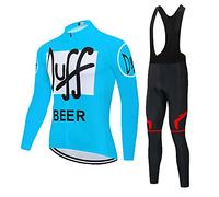 Maillot de Cyclisme + Pantalon Homme Manche Longue Tenue Cycliste Rembourrage Équipement Ensemble pour Velo VTT de Sport Respirant Confortable