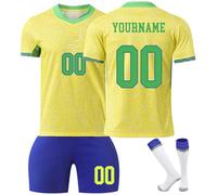 Maillot de Foot Bresil Personnalisé avec Nom Nombre pour Garçon Et Homme, Ensemble de Foot Entraînement T-Shirt Short et Chaussettes Set