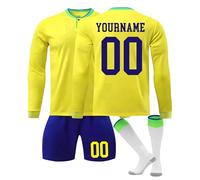 Maillot de Foot Enfant Personnalisé Ensemble de Maillots avec Votre Nom Numéro,Maillots Tenues de Sport GarçOns avec Manches Longues T-Shirt Short et Chaussettes pour Garçon Et Homme