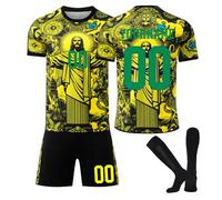 Maillot de Foot Jesus Bresil Personnalisé avec Nom Nombre pour Garçon Et Homme, Ensemble de Foot Entraînement T-Shirt Short et Chaussettes Set