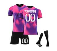 Maillot de Foot Personnalisé Enfant et Adultes avec Nom Numéro de L'équipe, 2025 Maillot de Joueur de Football Garçon,Personnalisé Ensemble Vêtements Football Tee Shirt Short avec Chaussette