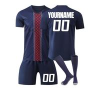 Maillot de Foot Personnalisé Enfant et Adultes avec Nom Numéro de L'équipe 25 26 Maillot de Foot Enfant Ensemble Garçon Vêtements de Football Strips Tee Shirt Shorts avec Chaussette Gifts 14