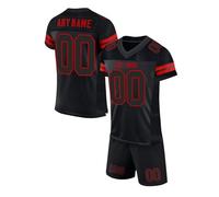 Maillot de Football Américain Personnalisable pour Hommes Femmes Jeunes Préscolaires Personnalisé Sport Maillots avec Logo Nom et Numéro Manches Courtes à Séchage Rapide T-Shirts avec Shorts Black