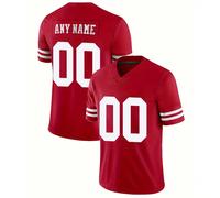 Maillot de football américain personnalisé avec nom et numéro, style petit ami, avec broderie, col en V rouge San Francisco. Chemise à manches courtes personnalisée, idéale pour les fêtes, les entraîn