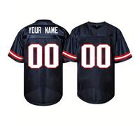 Maillot de football américain personnalisé avec nom et numéro, style petit ami, brodé, col en V bleu New England. Chemise à manches courtes personnalisée pour soirée, entraînement, compétition sportiv