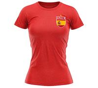 Maillot de football espagnol pour femme - T-shirt rétro avec badge drapeau de l'Espagne - Football Country European Supporters 2020 Tee Her - Tournoi espagnol 2021, Rouge, S