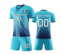 Maillot de Football Personnalisable Tee Shirt de Foot Personnalisé Enfant Homme Nom et Prénom Numéro L'équipe Le Logo Ensemble de Foot Maillot Equipe de France 2025 T Shirt Sport(#38)