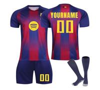 Maillot de Football Personnalisé Enfant avec Nom et Numéro, Comprenant T-Shirts Shorts et Chaussettes, Convient Garçons/Adultes Maillot de Foot Barcelone
