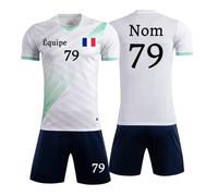 Maillot de Football Personnalisé pour Adultes et Enfants - T-Shirt Vêtements avec Nom, Numéro, Logo (Blanc-Vert