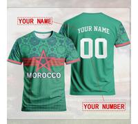 Maillot de football personnalisé style Maroc pour hommes, top sport à col rond confortable, adapté à l'entraînement de football, au port décontracté et en cadeau L,M,S,XL,XXLTissu tricoté