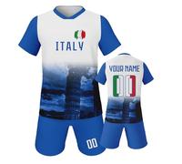 Maillot de football pour enfants, personnalisé, pour garçons et filles, avec numéro de nom, t-shirt de football, short d'entraînement, Motif Italie, 3 ans