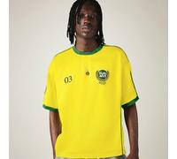 Maillot de football surdimensionné du Brésil avec col ras-du-cou, bordure contrastée verte et graphique de numéro L,M,S,XL,XSBlocs de couleur,graphique,LettresTissu tricoté