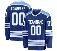 Maillot de hockey sur glace personnalisé pour homme et femme, numéro de nom personnalisé à manches longues pour les fans de hockey, Bleu-3., L