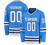 Maillot de hockey sur glace personnalisé pour homme et femme, numéro de nom personnalisé à manches longues pour les fans de hockey, Bleu 5., L