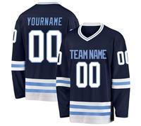 Maillot de hockey sur glace personnalisé pour homme et femme, numéro de nom personnalisé à manches longues pour les fans de hockey, Bleu foncé., L