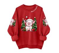 Maillot de Noël Femme grande taille Hiver Tricot Renne Encolure dégagée Élégant Pulls Moche De Noël Manches Longues Sweat Sans Capuche Méchant Drôle T-shirt Flocons De Neige T Shirt Curvy, Noir , M