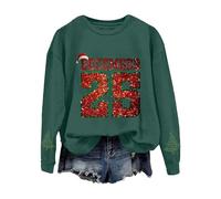Maillot de Noël Femme Léger Curvy Pull Renne Manches Longues Grande Taille Chandails Laids De Noël Col rond Sweats Sans Capuche Méchant Hiver Tricot Flocons De Neige T-shirts Drôle, vert, M