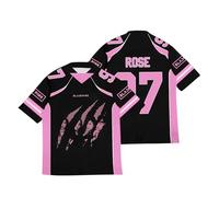Maillot de Rugby imprimé Noir et Rose Kpop Lisa Jennie Jisoo Rose, Maillot de Football Hip Hop America pour Les Fans de Musique 01-2 XL