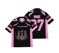 Maillot de Rugby imprimé Noir et Rose Kpop Lisa Jennie Jisoo Rose, Maillot de Football Hip Hop America pour Les Fans de Musique 02-6 M