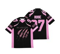 Maillot de Rugby imprimé Noir et Rose Kpop Lisa Jennie Jisoo Rose, Maillot de Football Hip Hop America pour Les Fans de Musique 01-6 S