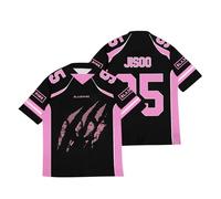 Maillot de Rugby imprimé Noir et Rose Kpop Lisa Jennie Jisoo Rose, Maillot de Football Hip Hop America pour Les Fans de Musique 01-1 S