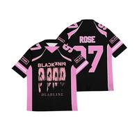 Maillot de Rugby imprimé Noir et Rose Kpop Lisa Jennie Jisoo Rose, Maillot de Football Hip Hop America pour Les Fans de Musique 04-2 S