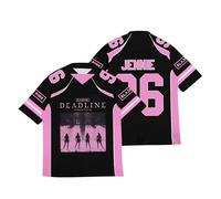 Maillot de Rugby imprimé Noir et Rose Kpop Lisa Jennie Jisoo Rose, Maillot de Football Hip Hop America pour Les Fans de Musique 05-3 S