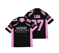 Maillot de Rugby imprimé Noir et Rose Kpop Lisa Jennie Jisoo Rose, Maillot de Football Hip Hop America pour Les Fans de Musique 03-4 S