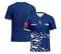 Maillot de rugby personnalisé pour homme et femme - Ajouter nom, numéro et logo | T-shirt d'équipe léger unisexe pour le match, l'entraînement, la gym ou les vêtements décontractés, Imprimé requin