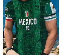 Maillot de soccer pour hommes du Mexique Top de sport col rond confortable pour jeunes avec imprimé graphique de la civilisation maya et de la divinité. Convient pour les matchs de la Gold Cup, l'entr