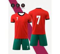 Maillot de soccer rouge et vert pour enfants de la Coupe du Monde 2026, ensemble d'uniforme de l'équipe nationale #7 - en polyester, Top à col rond et shorts, convient pour l'entraînement sportif et l