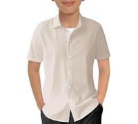 Maillot de VTT pour garçons et filles - Chemises boutonnées à manches courtes - Dégradé de couleur - Pour enfants - Pour l'été - Décontracté - Pour la plage - Turquoise, beige, 11-12 ans