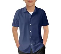 Maillot de VTT pour garçons et filles - Chemises boutonnées à manches courtes - Dégradé de couleur - Pour enfants - Pour l'été - Décontracté - Pour la plage - Turquoise, Marine, 11-12 ans