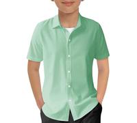 Maillot de VTT pour garçons et filles - Chemises boutonnées à manches courtes - Dégradé de couleur - Pour enfants - Pour l'été - Décontracté - Pour la plage - Turquoise, vert, 11-12 ans