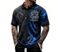 Maillot d'été à manches courtes avec imprimé décontracté - Tissu léger et respirant - Style urbain - Pour tous les jours - Design polyvalent, bleu foncé, 3XL