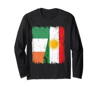 Maillot du Kurdistan d'Irlande avec Demi-Drapeau du Patrimoine kurde Irlandais Manche Longue