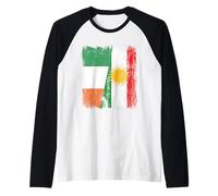 Maillot du Kurdistan d'Irlande avec Demi-Drapeau du Patrimoine kurde Irlandais Manche Raglan