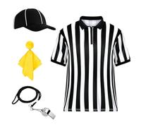 Maillot Et Chapeau D'arbitre - Costume D'arbitre Rayé - Ensemble Drapeau Et | Caractéristiques Tissu Respirant Évacuant L'humidité Et Kit Complet D'accessoires Pour Les Pièces De Théâtre | Tenue 4 Pièces