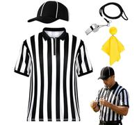 Maillot Et Chapeau D'arbitre - Costume D'arbitre Rayé - Ensemble Drapeau Et | Caractéristiques Tissu Respirant Évacuant L'humidité Et Kit Complet D'accessoires Pour Les Pièces De Théâtre | Tenue 4 Pièces
