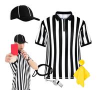 Maillot Et Chapeau D'arbitre - Costume D'arbitre Rayé - Ensemble Drapeau Et | Caractéristiques Tissu Respirant Évacuant L'humidité Et Kit Complet D'accessoires Pour Les Pièces De Théâtre | Tenue 4 Pièces