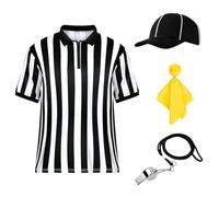 Maillot Et Chapeau D'arbitre - Costume D'arbitre Rayé - Ensemble Drapeau Et | Caractéristiques Tissu Respirant Évacuant L'humidité Et Kit Complet D'accessoires Pour Les Pièces De Théâtre | Tenue 4 Pièces