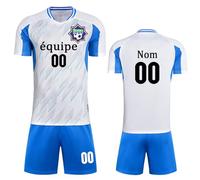 Maillot Football Personnalisé Fille Garçon Maillot Foot Personnalisable Adultes Hommes Femmes Ensemble Foot (Blanc-1)