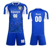 Maillot Football Personnalisé Fille Garçon Maillot Foot Personnalisable Adultes Hommes Femmes Ensemble Foot (Bleu irisé)