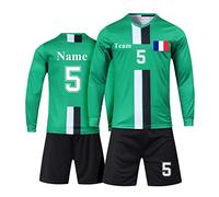 Maillot Football Personnalisé-Maillot à Manches Personnalisé -Trousse Football Personnalisé avec Votre Nom Logo Numéro équipe (Vert Long)