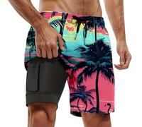 Maillot Homme Short De Sport Fitness Respirant 2 en 1 Boxer Bain Plage Piscine Poche Fermeture Éclair 2-in Court Compression pour Triathlon in Tight Liner Shorts Étanche Séchage Rapide