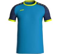 JAKO Maillot Iconic – manches courtes, polyester recyclé, évacue l'humidité, Bleu/Marine/Jaune Fluo L