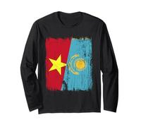 Maillot kazakh vietnamien demi-drapeau du Vietnam Manche Longue