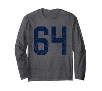 Maillot numéro 64 en Jersey Bleu Marine #64 Grunge Manche Longue