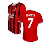 Maillot Réplique Officiel Milan avec Nom et Numéro de Alvaro Morata 7, Modèle Accueil Saison 2024/2025, Rouge, Noir, Adulte, Garçon, Enfant, 100% Polyester, Rouge, noir, Small