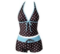 Maillot Tankini Femme Deux PièCes Tankini Maillot De Bain à Points ColoréS DéCoupé Style Evidé Double Layer Short Haute Imprimé Push-Up Col V Bikini Set pour Plage Vacances (D-Sky Blue, M)